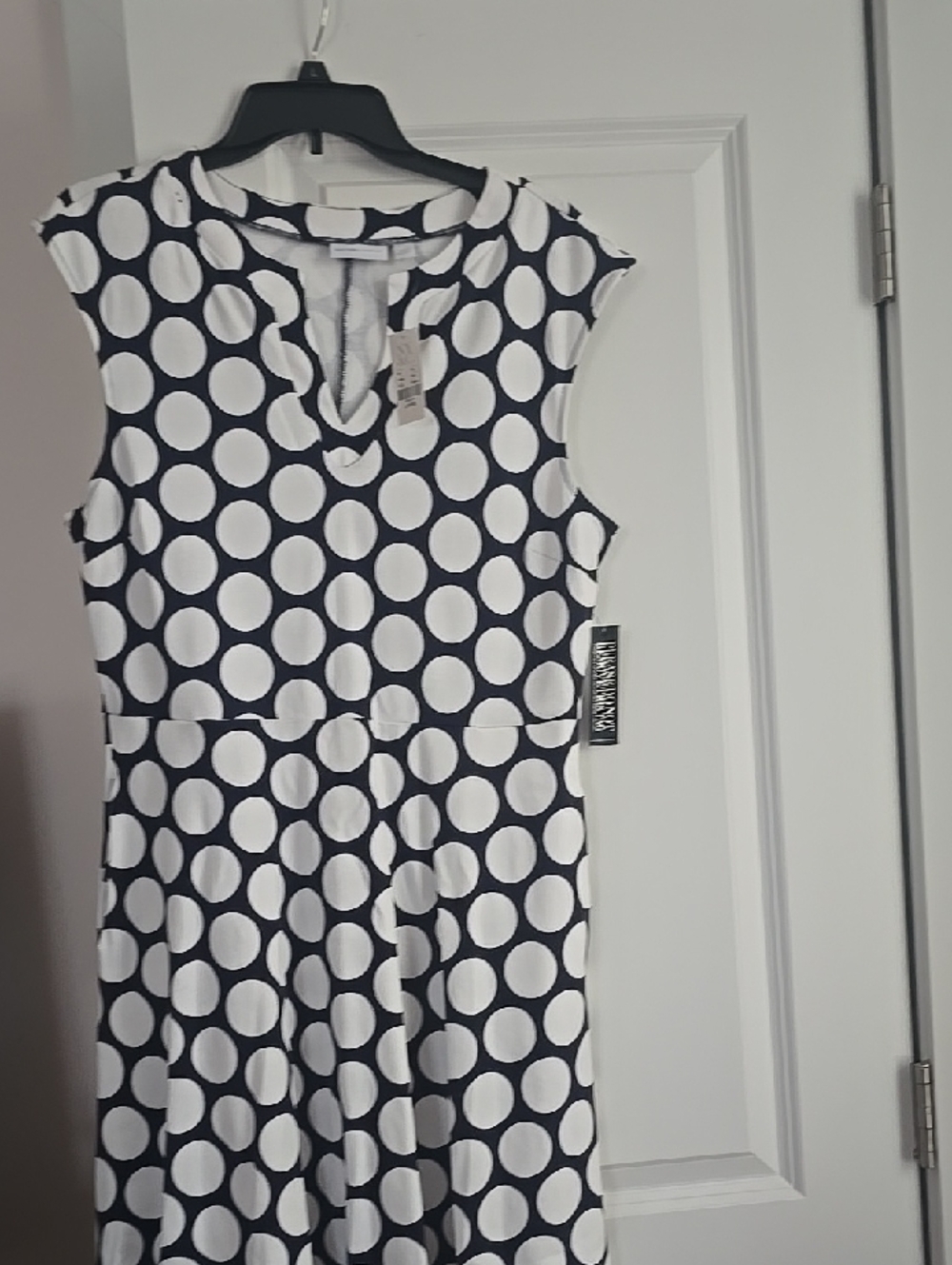 Navy and White Polka Dot Sleeveless Dress